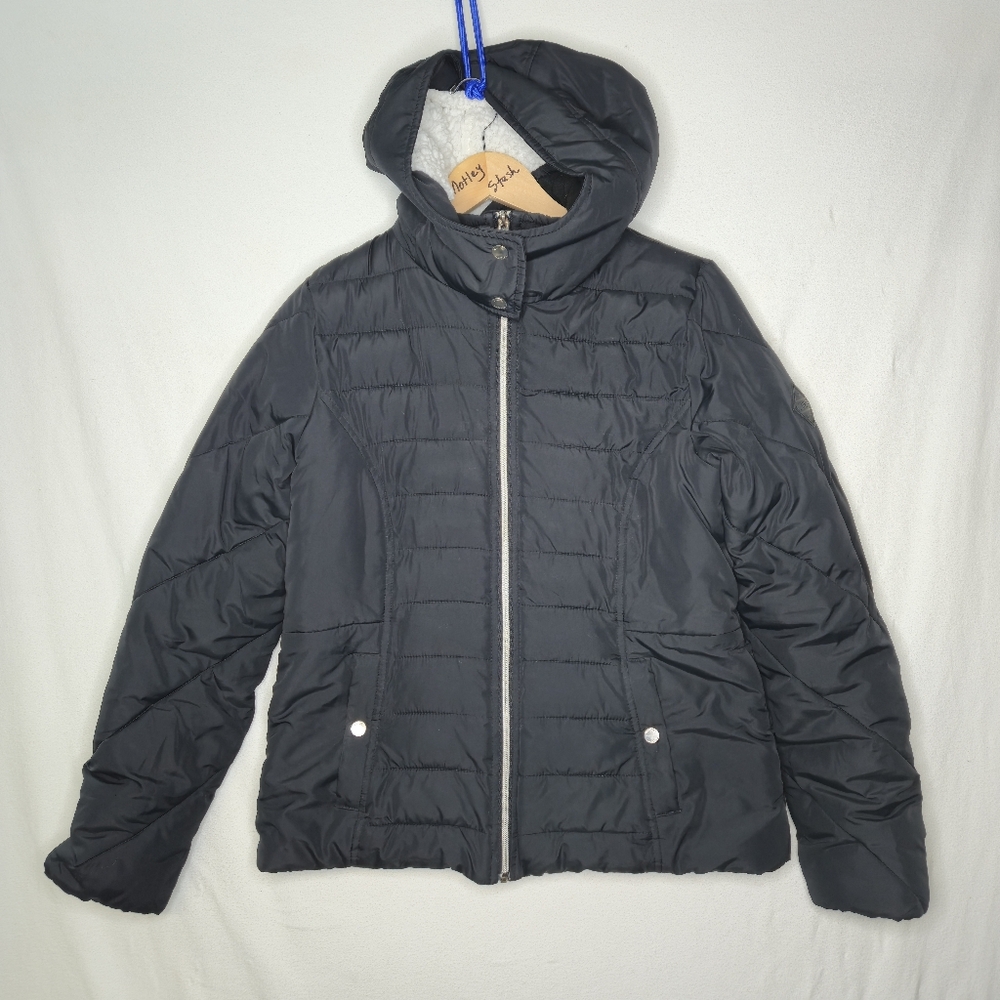 Hollister Ladies Black Hooded Sherpa Lined Puffer Size Medium